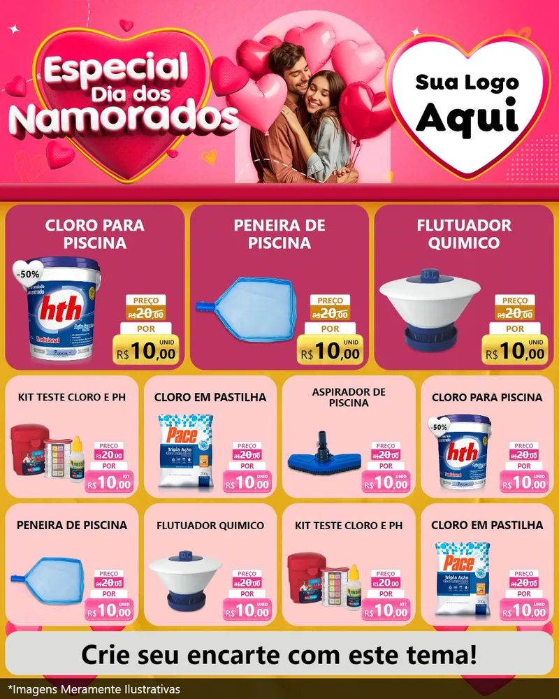 Modelo de Rede Social para Feed Instagram com o tema Especial Dia dos Namorados para Produtos para Piscina