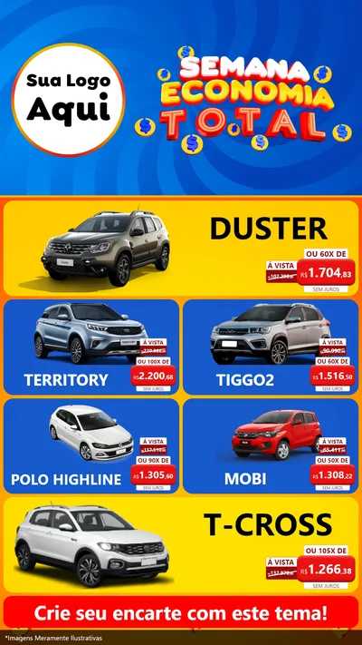 Modelo de TV para TV Vertical com o tema Semana Economia Total para Concessionaria de Carros