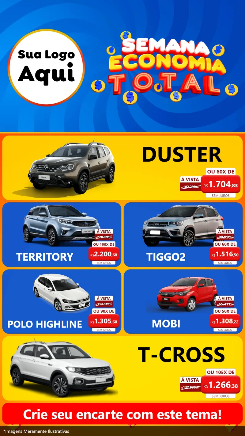 Modelo de TV para TV Vertical com o tema Semana Economia Total para Concessionaria de Carros
