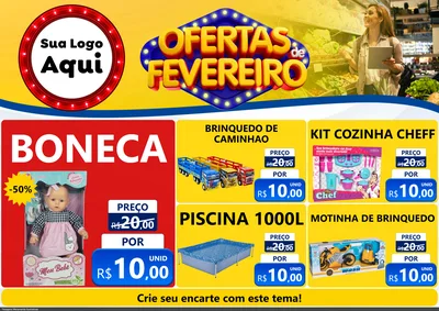 Modelo de Encarte para Encarte A4 Horizontal com o tema Ofertas de Fevereiro para Brinquedos
