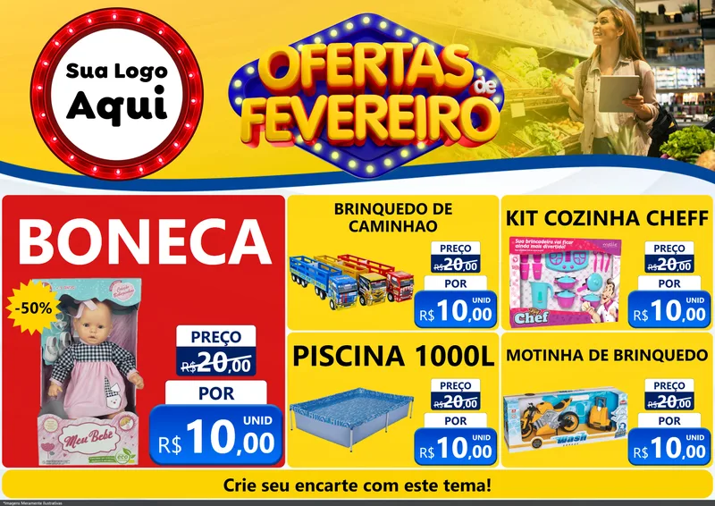 Modelo de Encarte para Encarte A4 Horizontal com o tema Ofertas de Fevereiro para Brinquedos