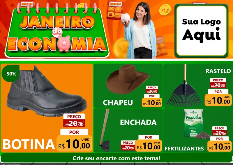 Modelo de Encarte para Encarte A4 Horizontal com o tema Janeiro da Economia para Agropecuária