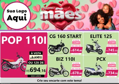 Modelo de Encarte para Encarte A4 Horizontal com o tema Dia das Mães para Concessionaria de Motos
