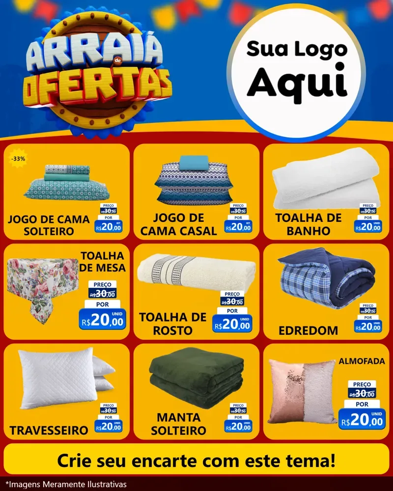Modelo de Rede Social para Feed Instagram com o tema Arraiá de Ofertas - Junina para Cama, Mesa e Banho