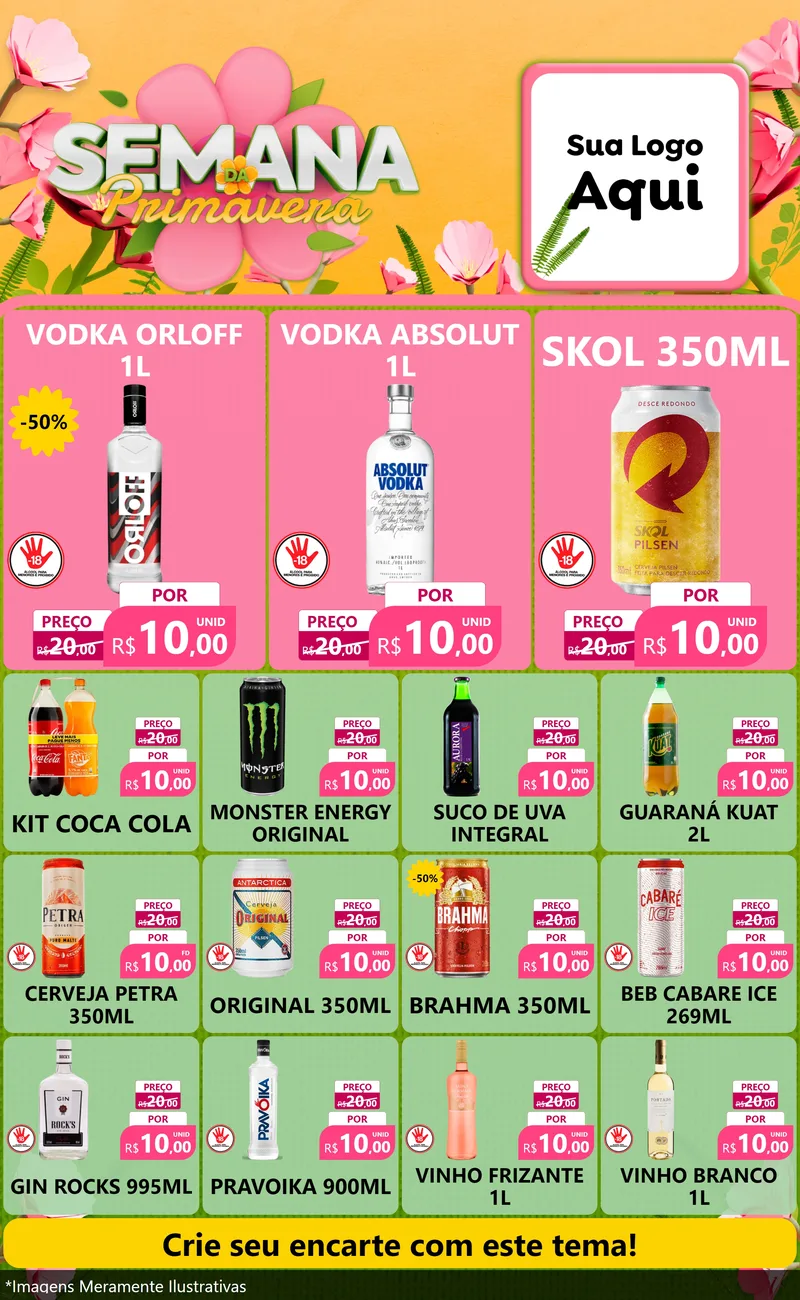 Modelo de Encarte para Encarte Grande com o tema Semana da Primavera para Distribuidora de bebidas