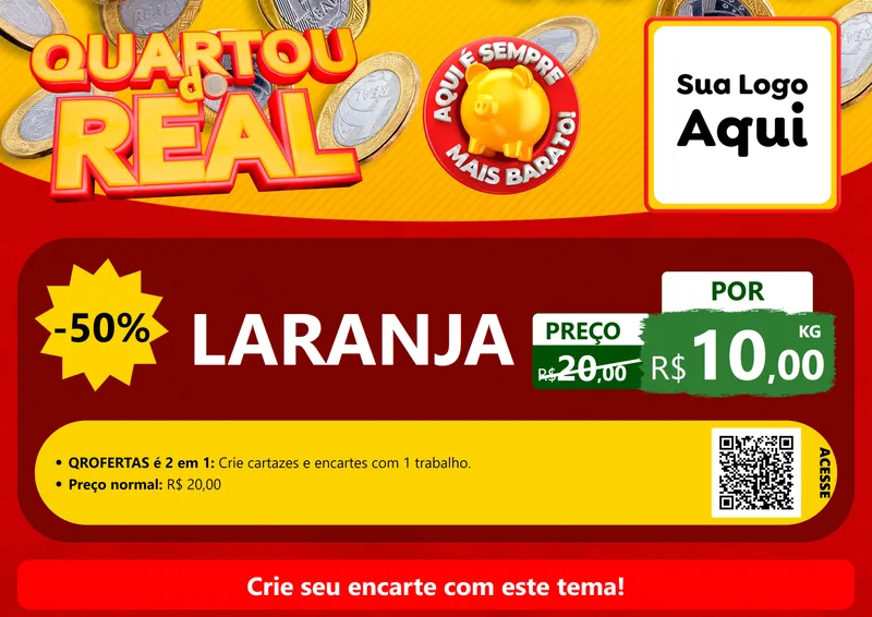 Modelo de Cartaz para Cartaz A4 Horizontal com o tema Quartou do Real para Hortifrúti