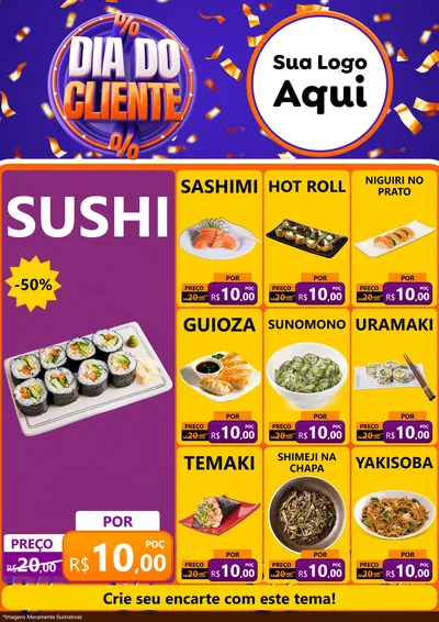 Modelo de Encarte para Encarte A4 Vertical com o tema Dia do Cliente para Comida japonesa