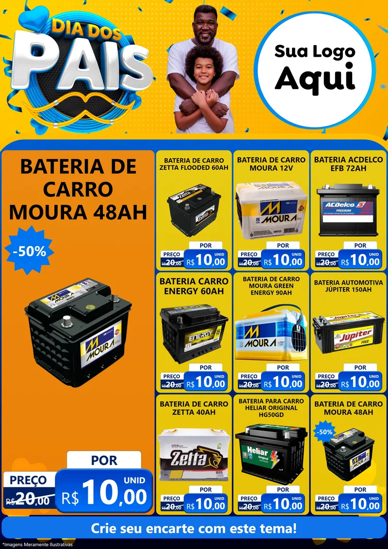 Modelo de Encarte para Encarte A4 Vertical com o tema Dia dos Pais para Baterias Elétricas