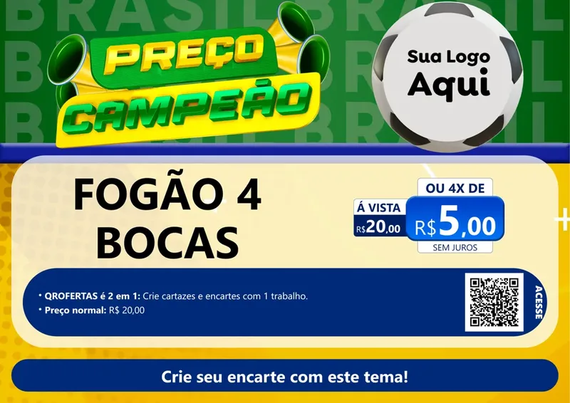 Modelo de Cartaz para Cartaz A4 Horizontal com o tema Preço Campeão - Copa para Móveis e Eletro