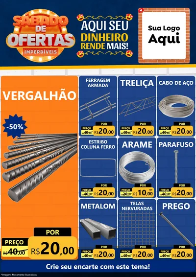 Modelo de Encarte para Encarte A4 Vertical com o tema Sábado de Ofertas Imperdíveis para Ferragens