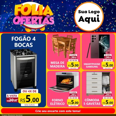 Modelo de Rede Social para Feed Facebook com o tema Folia de Ofertas para Móveis e Eletro