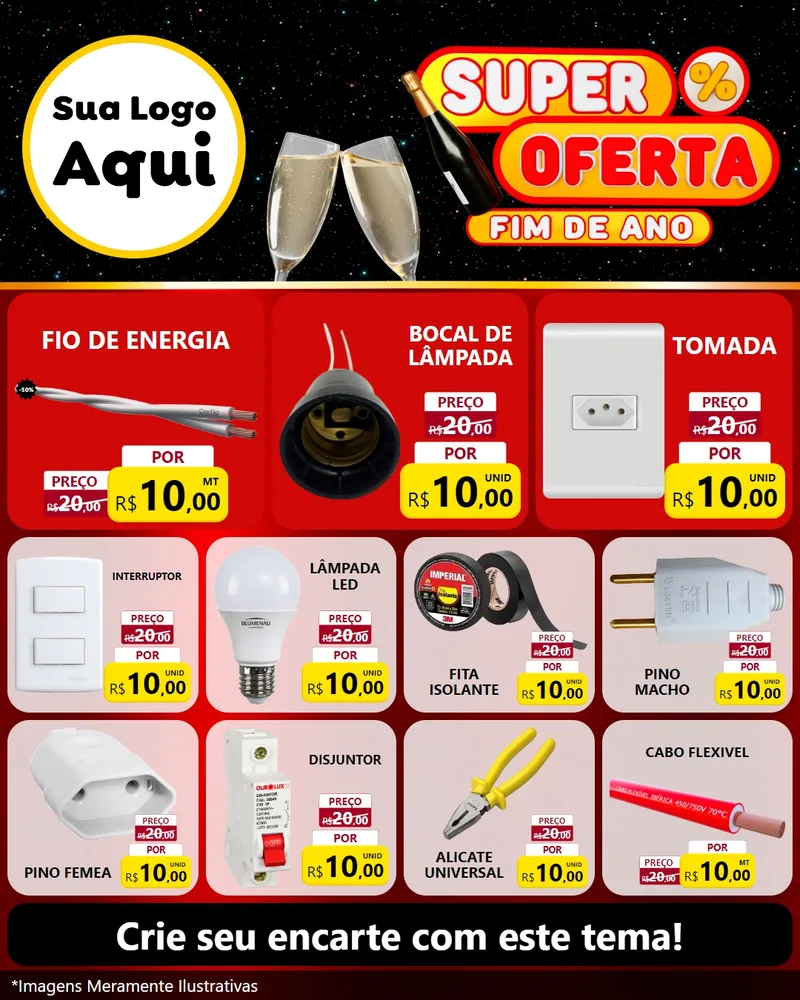 Modelo de Rede Social para Feed Instagram com o tema Super Oferta Fim de Ano para Materiais Elétricos