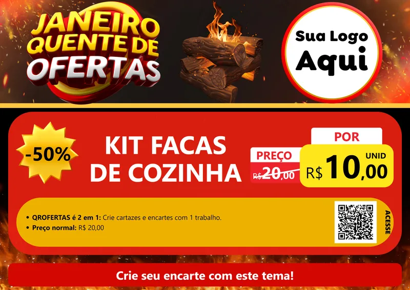 Modelo de Cartaz para Cartaz A4 Horizontal com o tema Janeiro Quente de Ofertas para Utilidades Domésticas
