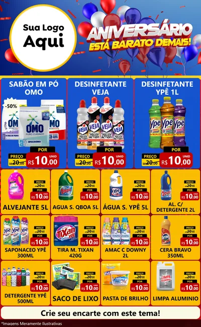 Modelo de Encarte para Encarte Grande com o tema Aniversário para Produtos de Limpeza