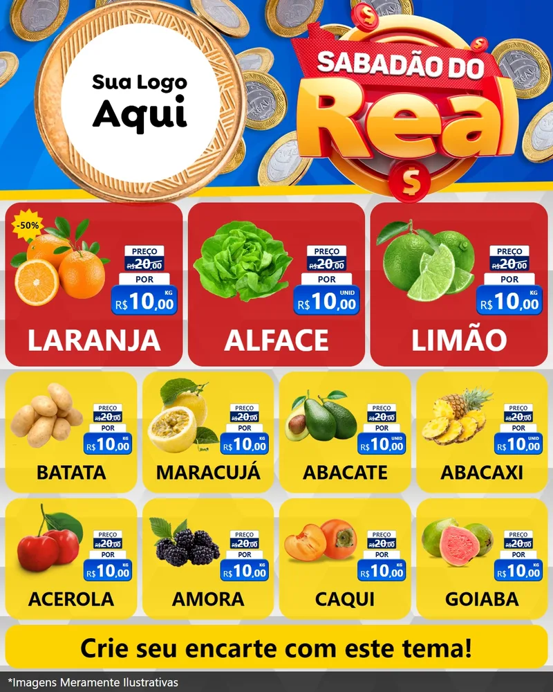 Modelo de Rede Social para Feed Instagram com o tema Sabadão do Real para Hortifrúti