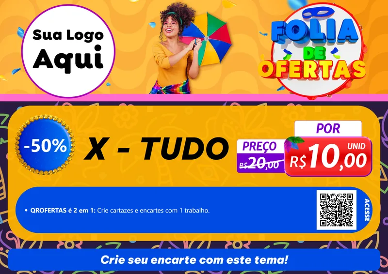 Modelo de Cartaz para Cartaz A4 Horizontal com o tema Folia de Ofertas para Hamburgueria