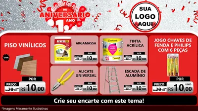 Modelo de TV para TV Horizontal com o tema Promoção de Aniversário - 1 Ano para Material para Construção