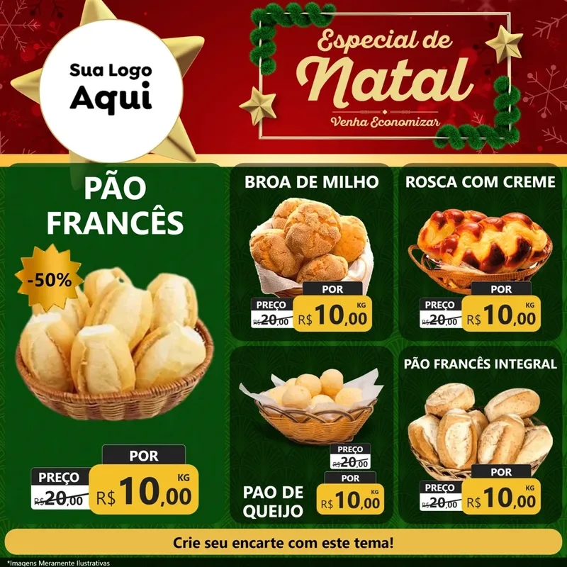 Modelo de Rede Social para Feed Facebook com o tema Especial de Natal para Padaria