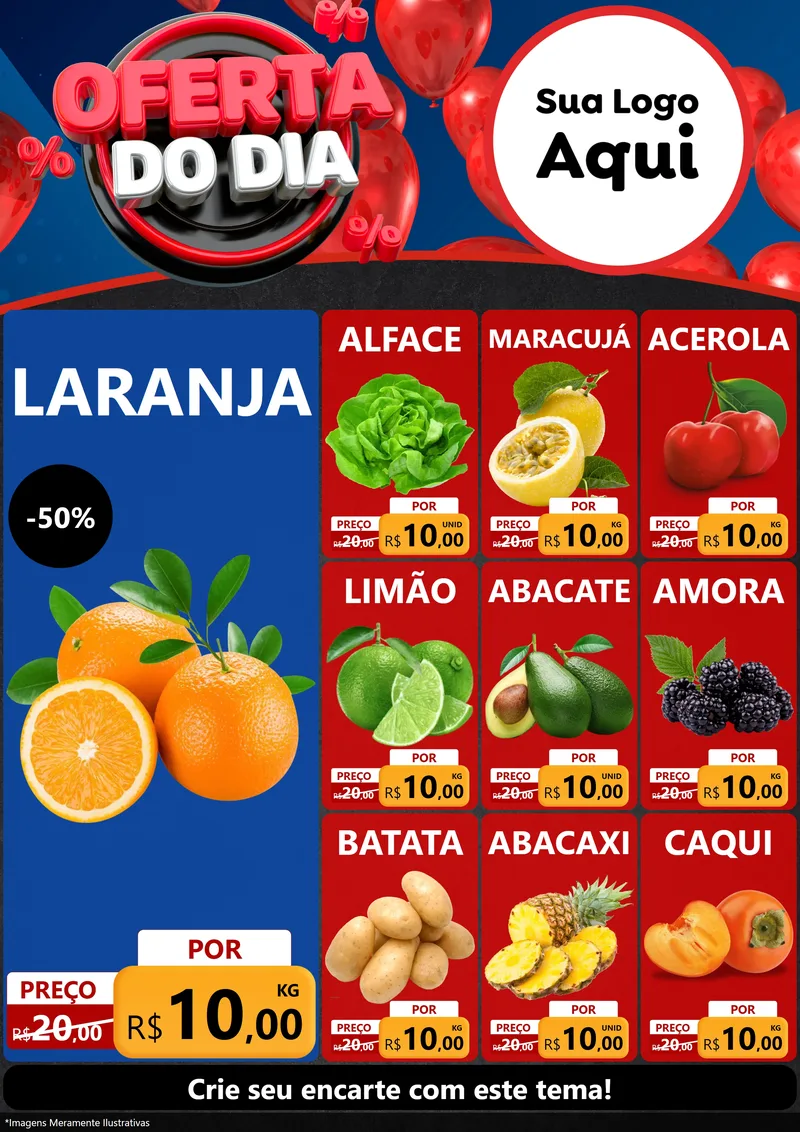 Modelo de Encarte para Encarte A4 Vertical com o tema Oferta do Dia para Hortifrúti