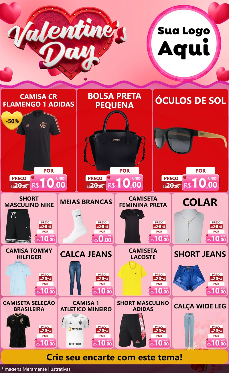 Modelo de Encarte para Encarte Grande com o tema Valentine's Day para Roupas e acessórios