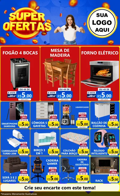 Modelo de Encarte para Encarte Grande com o tema Super Ofertas para Móveis e Eletro