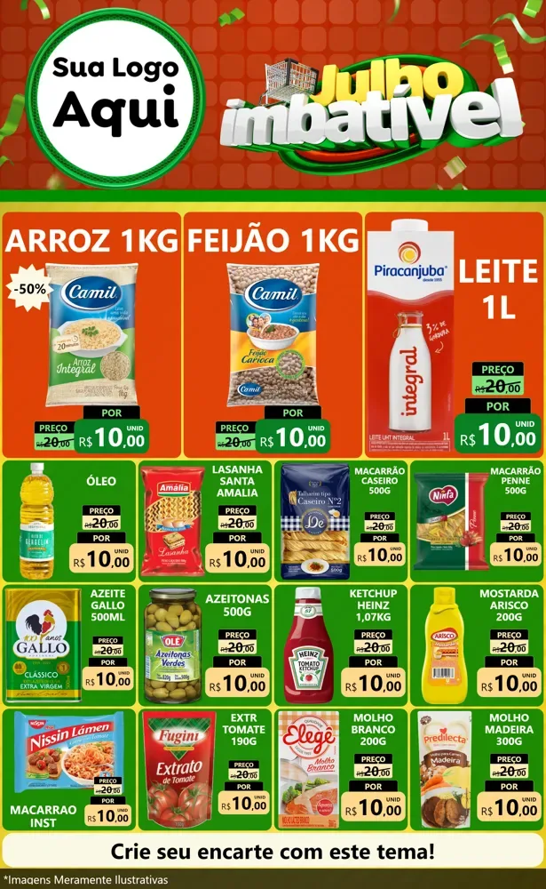 Modelo de Encarte para Encarte Grande com o tema Julho Imbatível para Supermercado