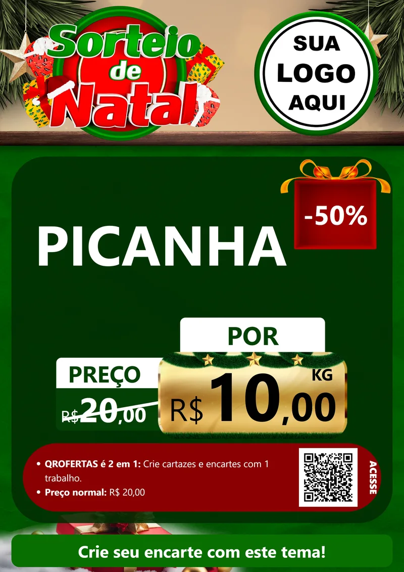 Modelo de Cartaz para Cartaz A4 Vertical com o tema Sorteio de Natal para Açougue