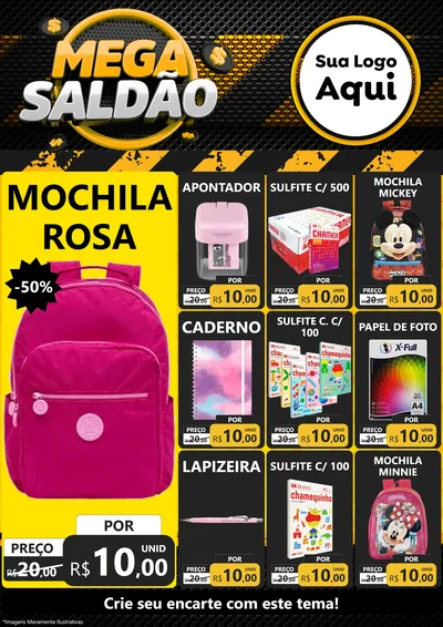 Modelo de Encarte para Encarte A4 Vertical com o tema Mega Saldão para Papelaria