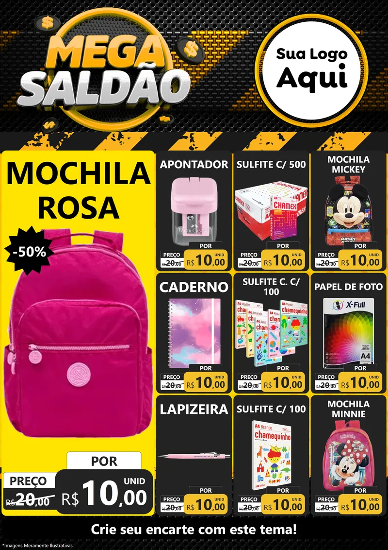 Modelo de Encarte para Encarte A4 Vertical com o tema Mega Saldão para Papelaria