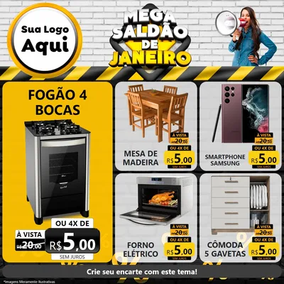 Modelo de Rede Social para Feed Facebook com o tema Mega Saldão de Janeiro para Móveis e Eletro