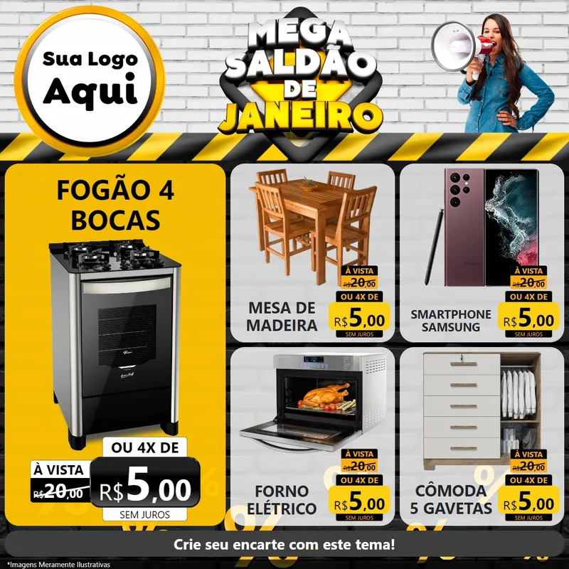 Modelo de Rede Social para Feed Facebook com o tema Mega Saldão de Janeiro para Móveis e Eletro