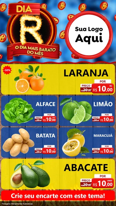 Modelo de TV para TV Vertical com o tema Dia R - O Dia Mais Barato Do Mês para Hortifrúti