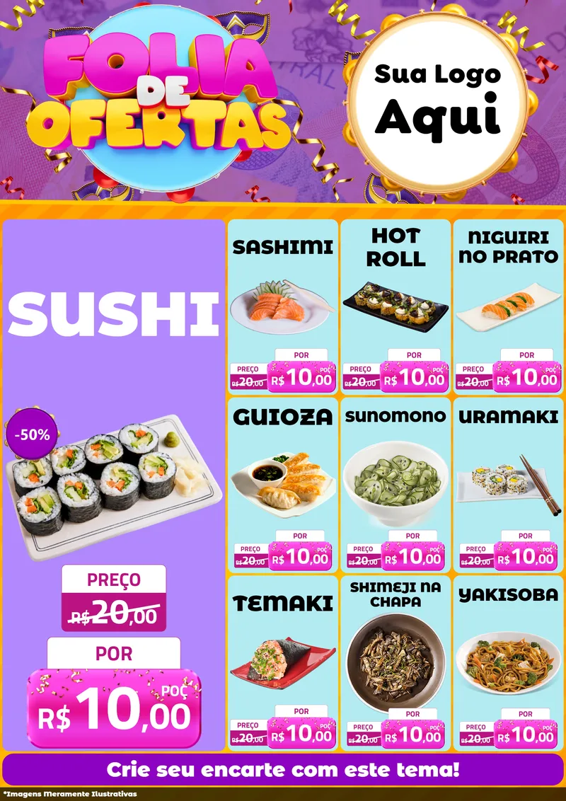 Modelo de Encarte para Encarte A4 Vertical com o tema Folia de Ofertas para Comida japonesa