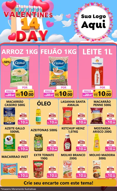 Modelo de Encarte para Encarte Grande com o tema Valentine's Day para Supermercado