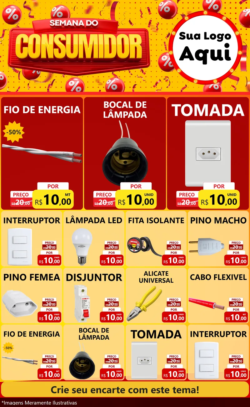 Modelo de Encarte para Encarte Grande com o tema Semana do Consumidor para Materiais Elétricos