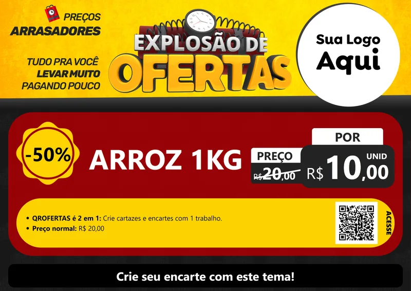 Modelo de Cartaz para Cartaz A4 Horizontal com o tema Explosão de Ofertas para Supermercado