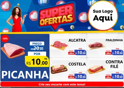 Modelo de Encarte para Encarte A4 Horizontal com o tema Super Ofertas para Açougue