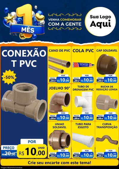 Modelo de Encarte para Encarte A4 Vertical com o tema Um Mês de Aniversário para Tubos e conexões