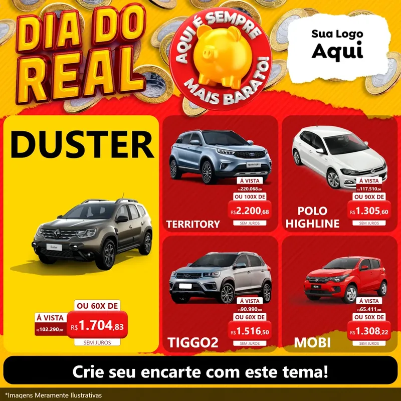 Modelo de Rede Social para Feed Facebook com o tema Dia Do Real para Concessionaria de Carros