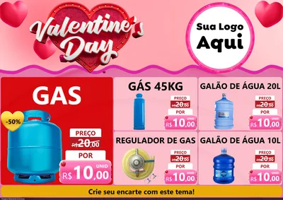 Modelo de Encarte para Encarte A4 Horizontal com o tema Valentine's Day para Água e gás