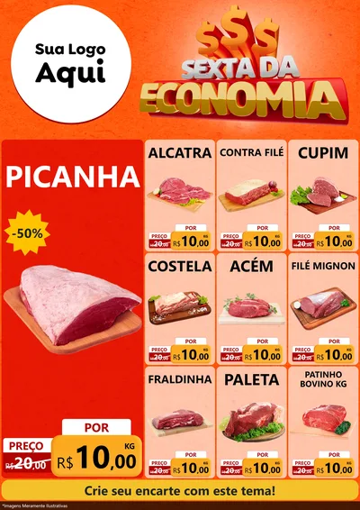 Modelo de Encarte para Encarte A4 Vertical com o tema Sexta da Economia para Açougue