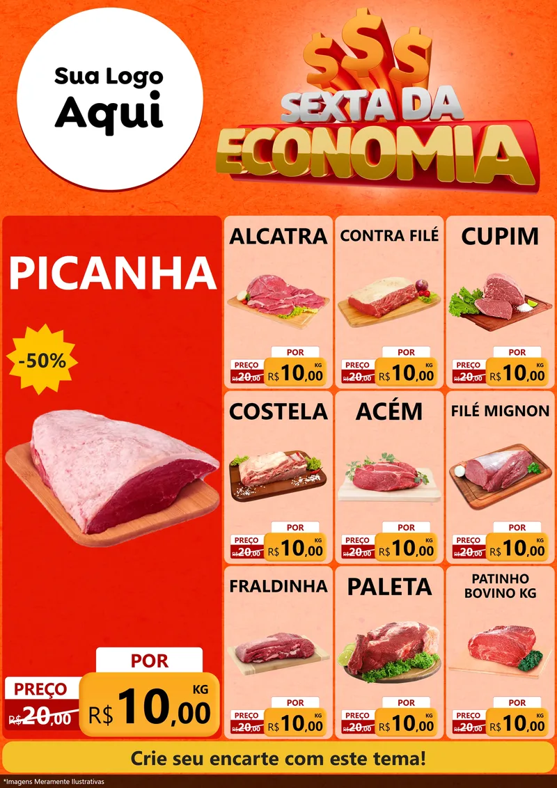 Modelo de Encarte para Encarte A4 Vertical com o tema Sexta da Economia para Açougue