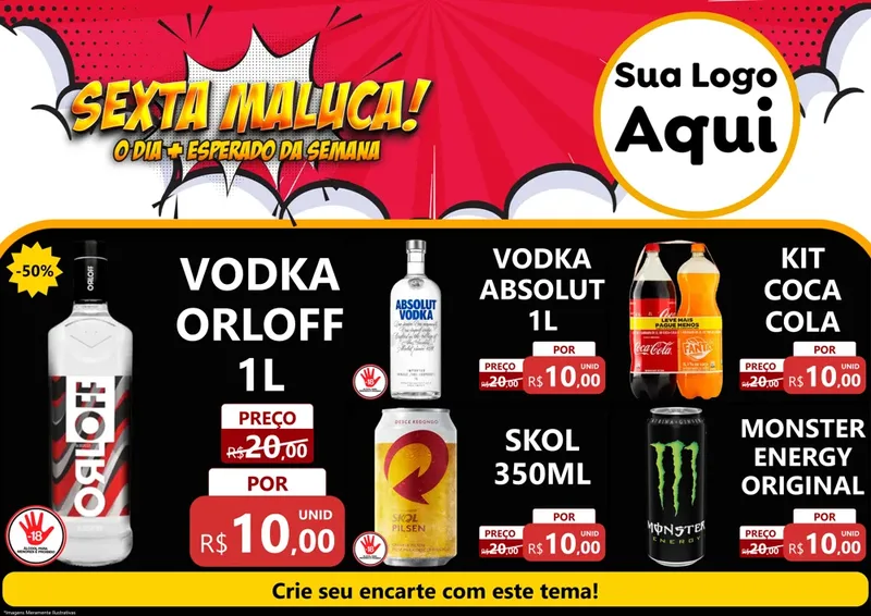 Modelo de Encarte para Encarte A4 Horizontal com o tema Sexta Maluca! para Distribuidora de bebidas