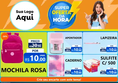 Modelo de Encarte para Encarte A4 Horizontal com o tema Super Oferta da Hora para Papelaria
