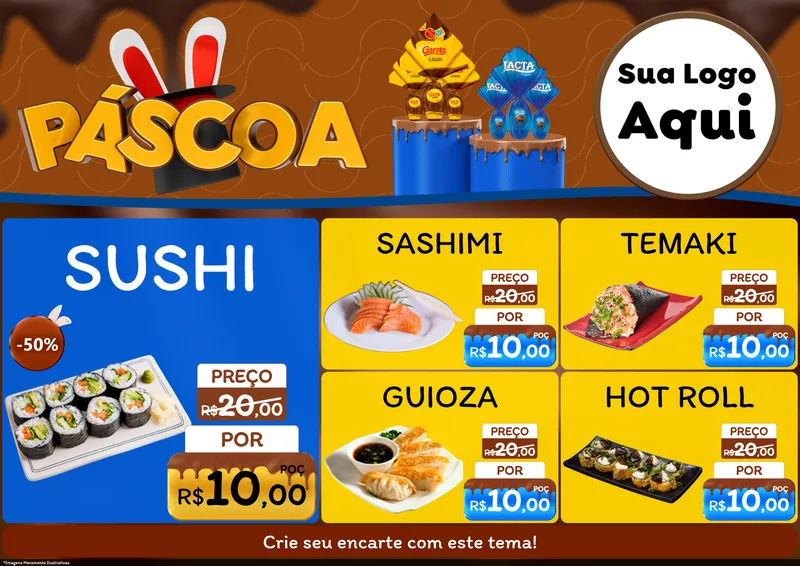 Modelo de Encarte para Encarte A4 Horizontal com o tema Páscoa para Comida japonesa
