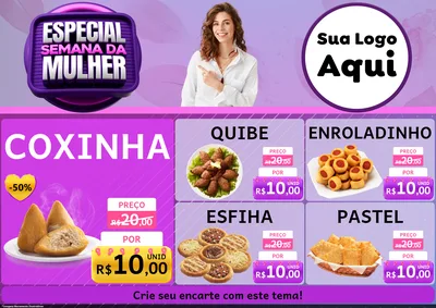Modelo de Encarte para Encarte A4 Horizontal com o tema Especial Semana da Mulher para Salgadaria