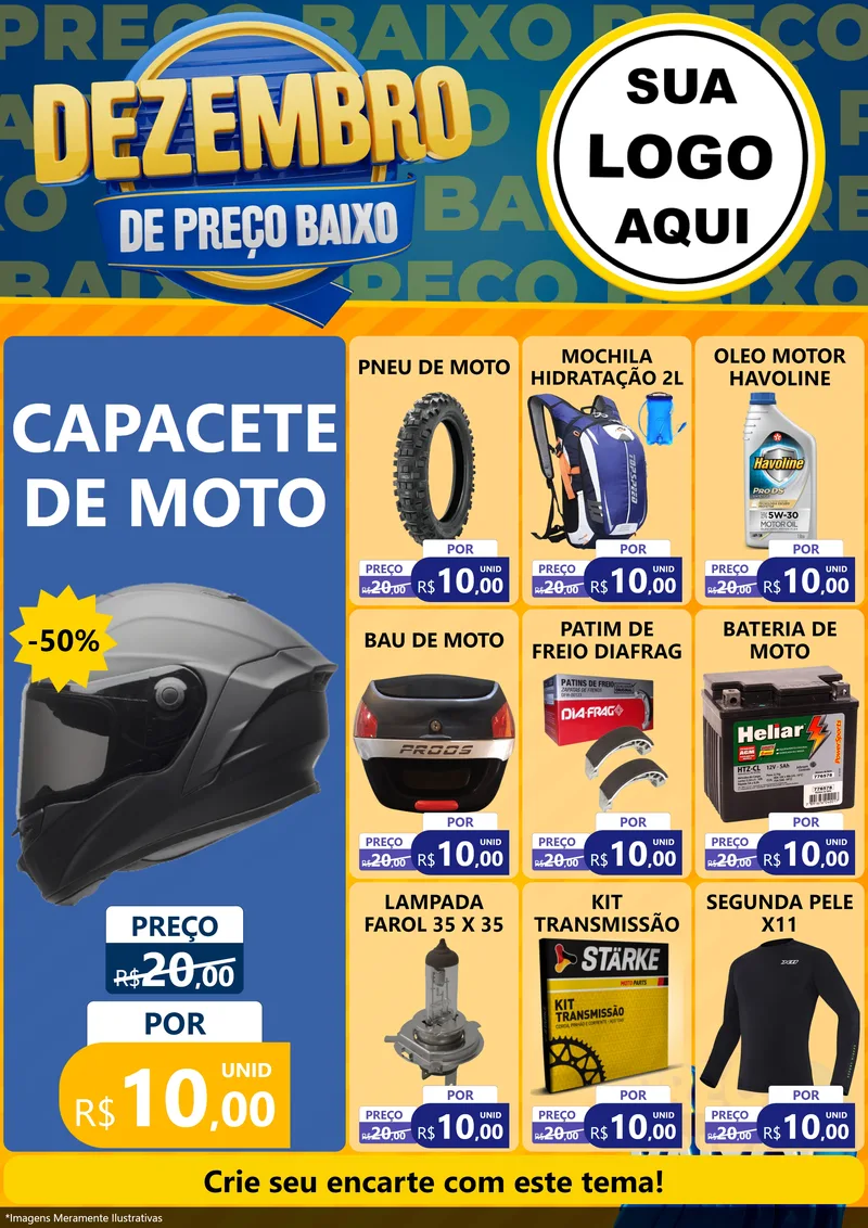 Modelo de Encarte para Encarte A4 Vertical com o tema Dezembro de Preço Baixo para Moto peças