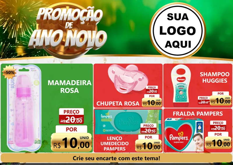 Modelo de Encarte para Encarte A4 Horizontal com o tema Promoção de Ano Novo para Bebês