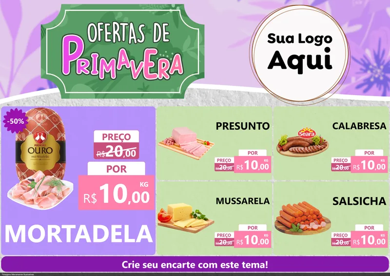 Modelo de Encarte para Encarte A4 Horizontal com o tema Ofertas de Primavera para Frios e Laticínios
