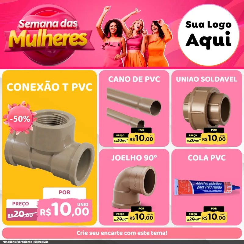 Modelo de Rede Social para Feed Facebook com o tema Semana das Mulheres para Tubos e conexões